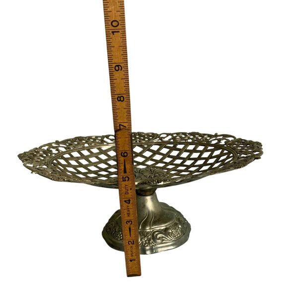 Vintage Silver Toned Lattice Compote Pedestal Bowl With Floral & Scroll Detail - Picture 6 of 8